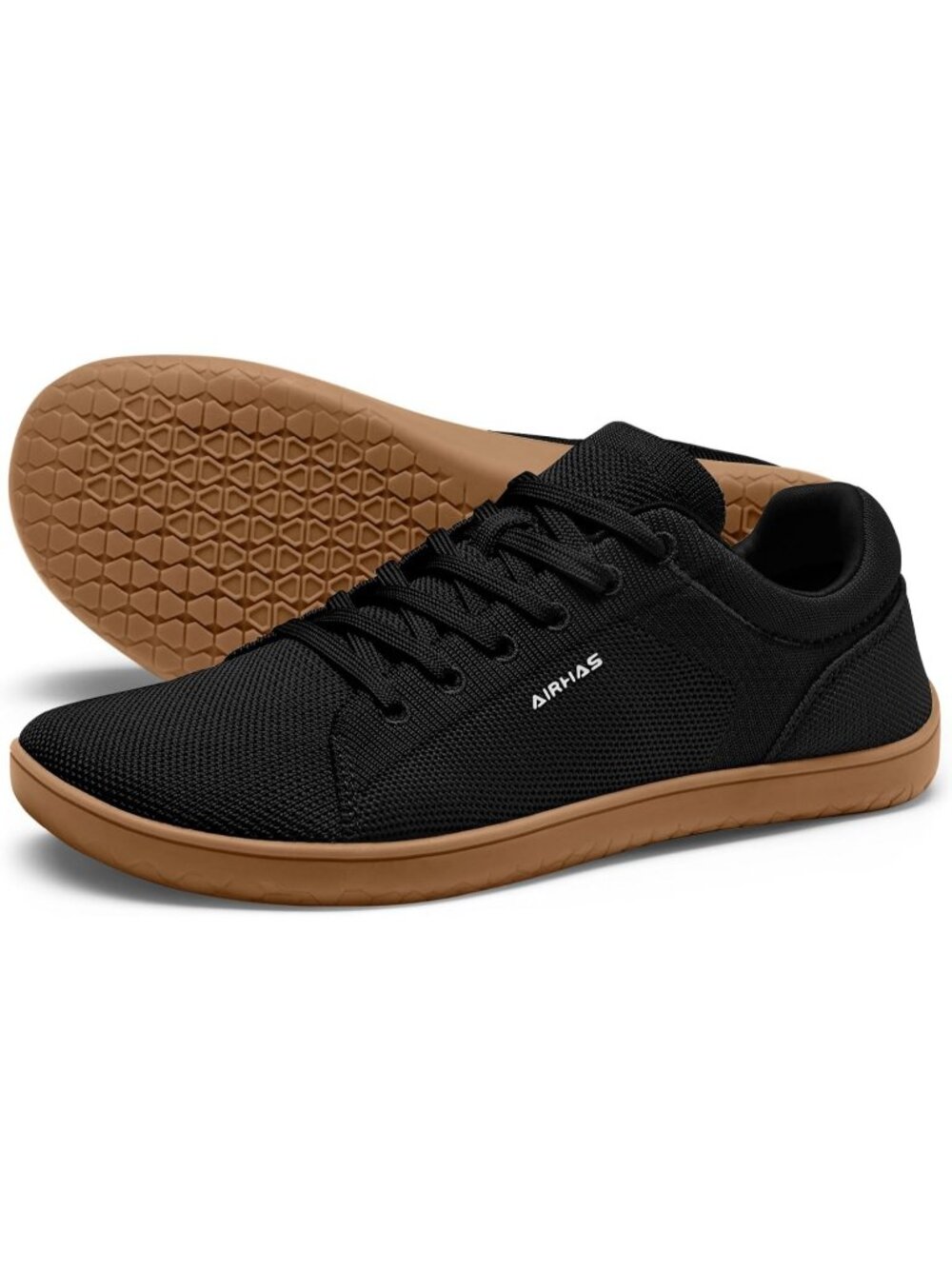Women's Black/Gum Knit Minimalist Barefoot Zero Drop Casual Walking Sneakers